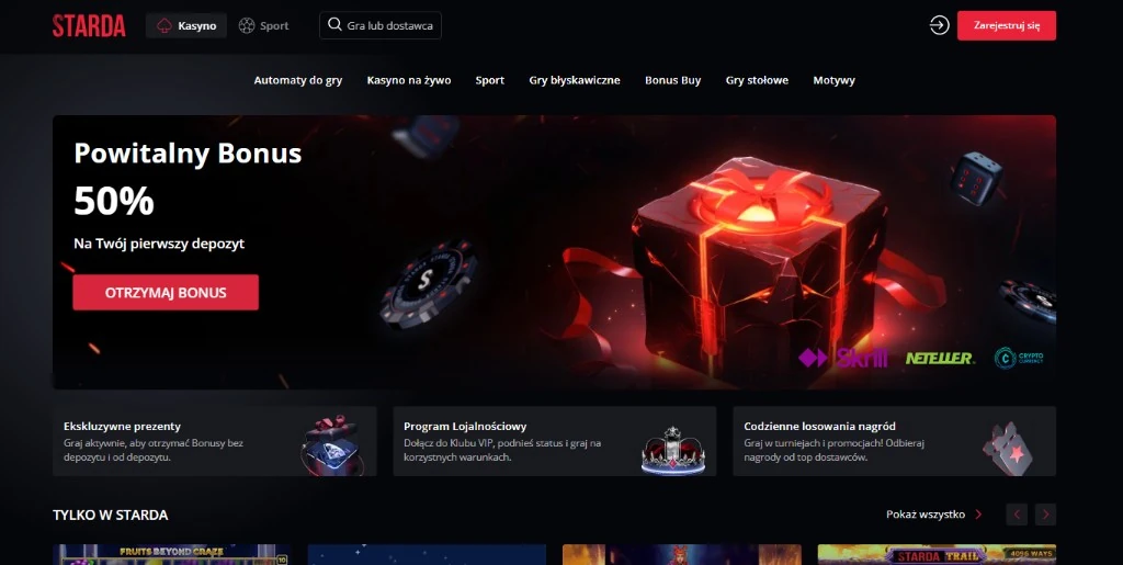 Strona główna Starda Casino - bonus powitalny 50%