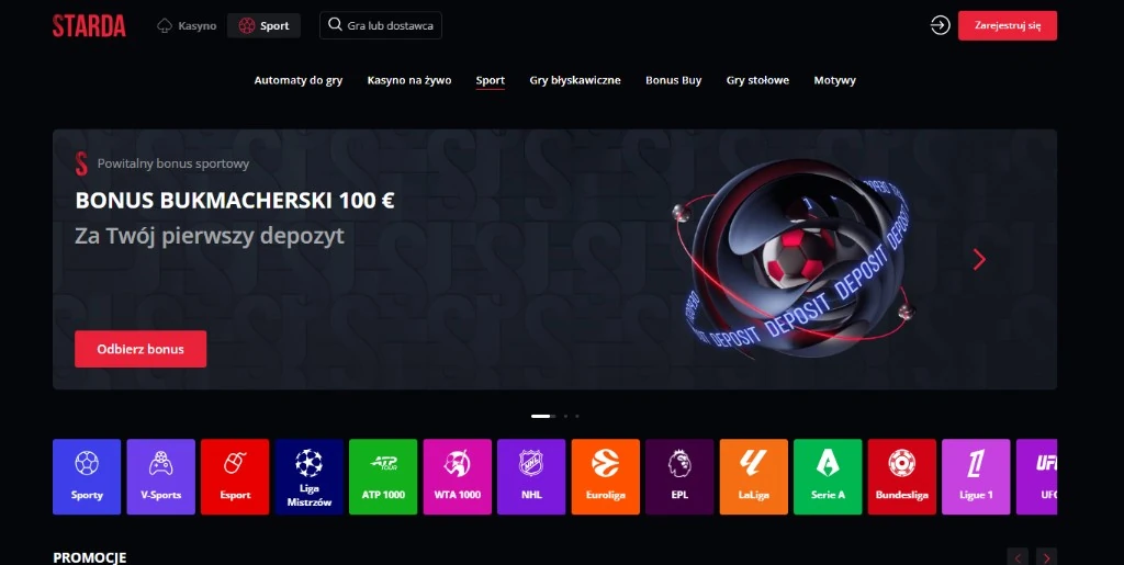 Zakłady sportowe Starda - bonus bukmacherski 100 EUR
